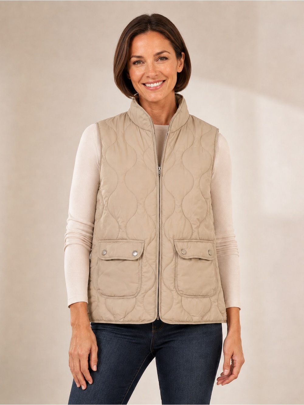 Natural Reflections Women’s XL Beige Quilted Puffer Vest Full Zip Utility